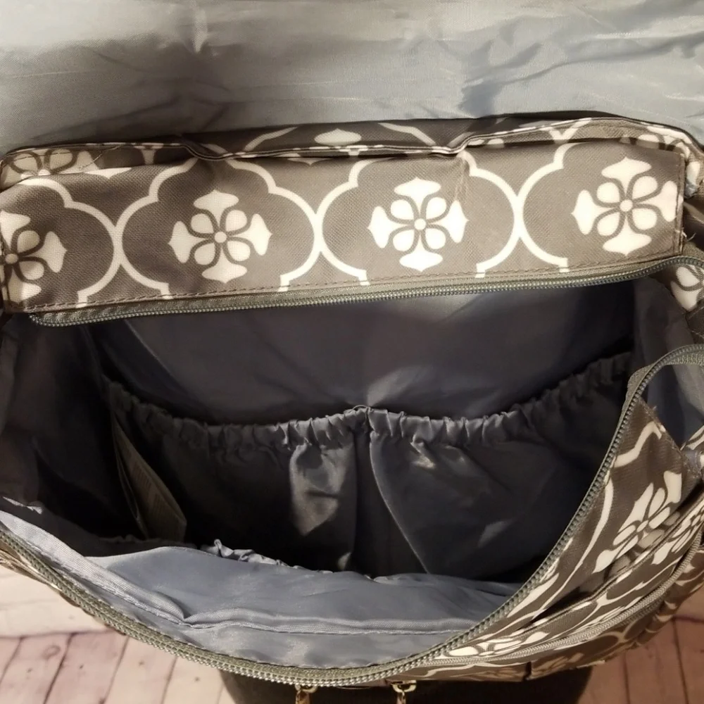 JJ Cole Grey Floral Backpack Diaper Bag